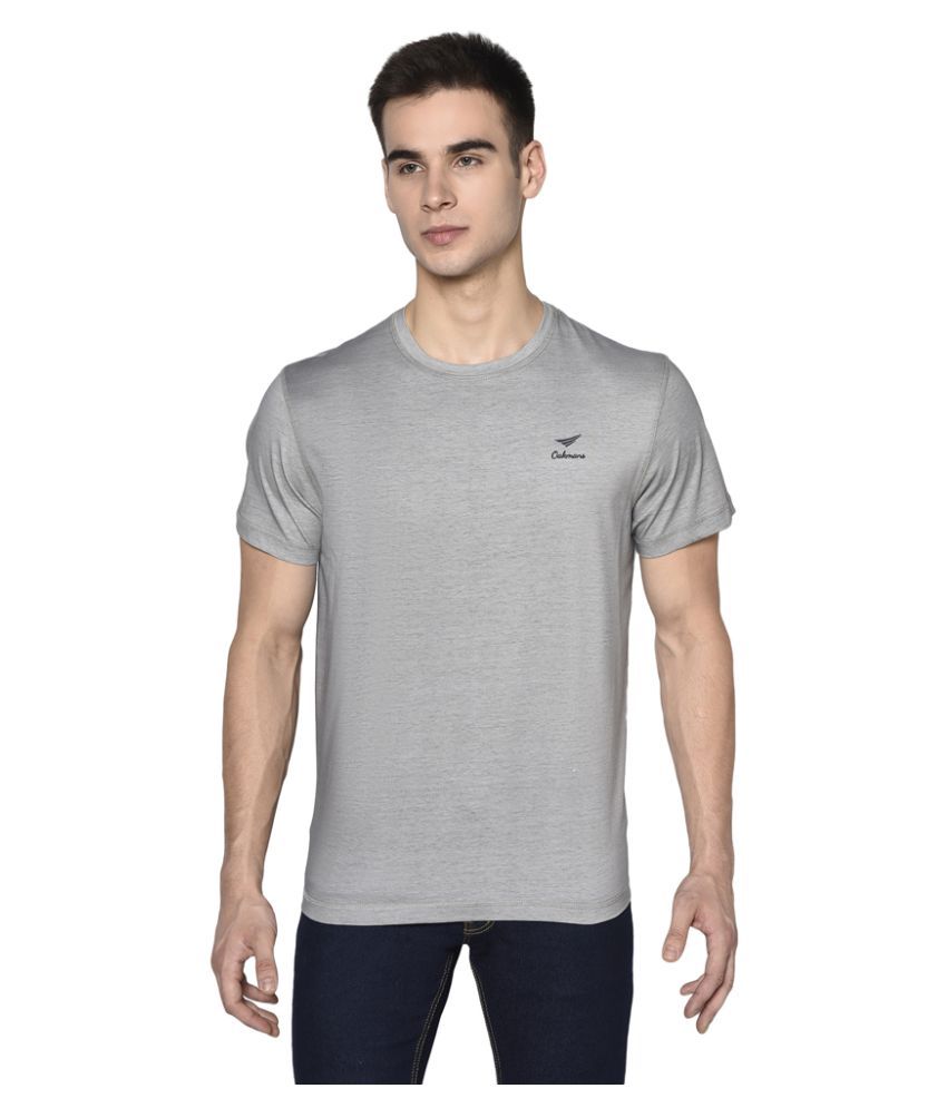 OAKMANS Cotton Blend Grey Solids T-Shirt - Buy OAKMANS Cotton Blend ...