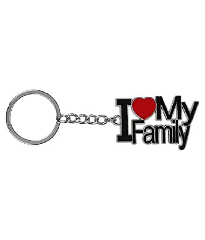     			Americ Style I Love My Family Metal Designer Keychain (Red Heart & Black Color)
