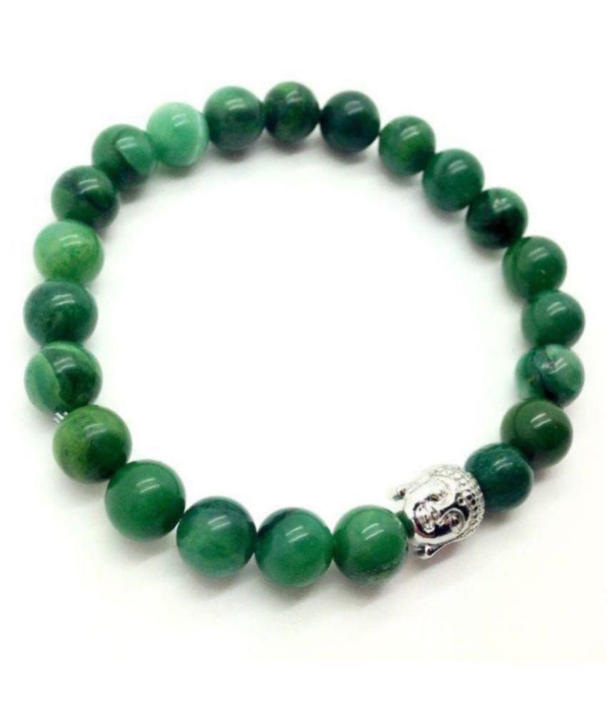     			8mm Green Jade With Buddha Natural Agate Stone Bracelet