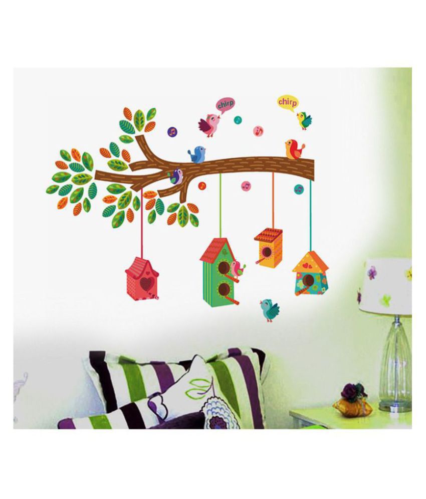     			HOMETALES Nursery Colourful Bird House On A Branch Sticker ( 50 x 70 cms )