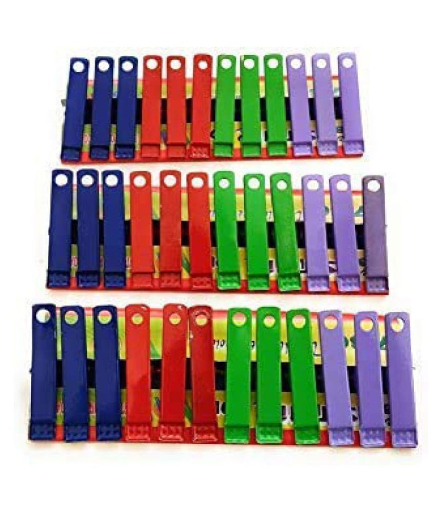     			Padmavathi Enterprises Clothes Drying Clips - Pegs - Steel Coated Iron Clips - Rust Free - Pack Of 36 - Multi Color