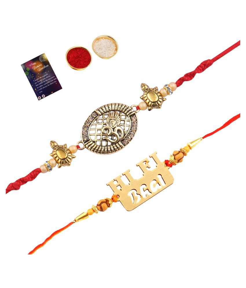     			Paola  Elegant  Bhaiya Rakhi " HI-FI BHAI" Designer Pendent With  Designer Look "OM" Rakhi Combo  For Bhaiya With Roli Chawal And  Greeting Card