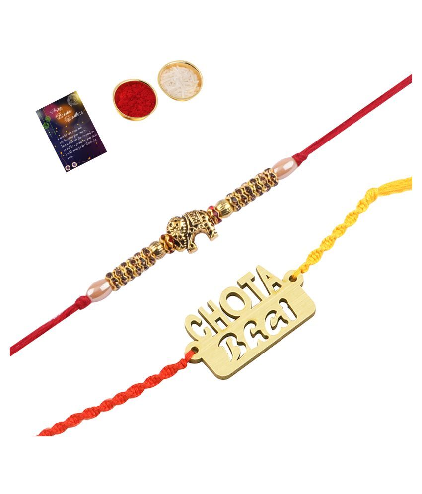     			Paola Exclusive Bhaiya Rakhi " CHOTA BHAI" Designer Pendent With  Designer Look "Elephant" Rakhi Combo  For Bhaiya With Roli Chawal And  Greeting Card