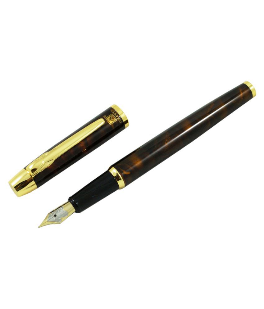     			Dikawen Brown Color Marble Finish Designer Fountain Ink Pen With Gold Trims .