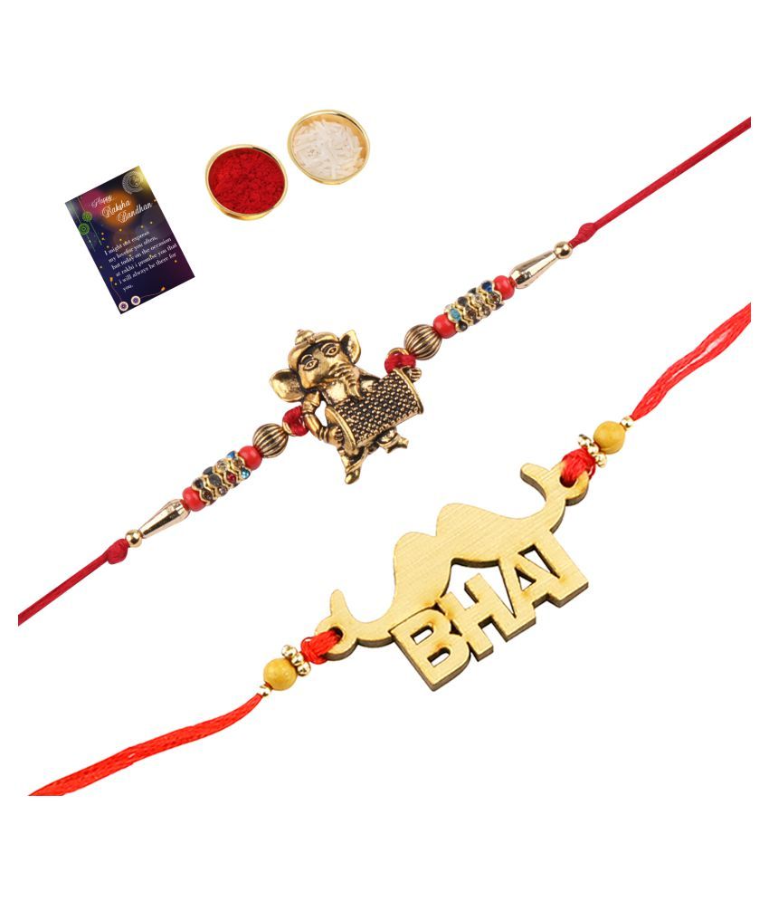     			Paola  Elegant  Bhaiya Rakhi " BHAI" Designe With  Designer Look"BAL GANESH"Rakhi Combo  For Bhaiya With Roli Chawal And  Greeting Card