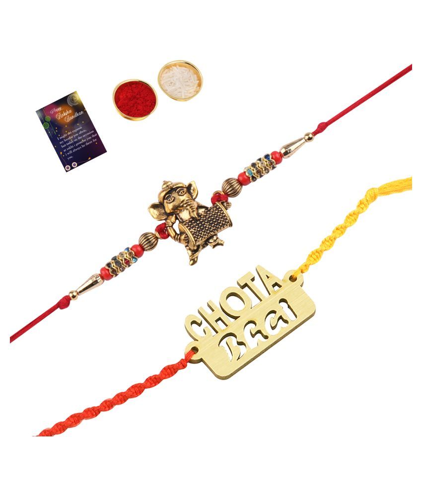     			Paola Exclusive Bhaiya Rakhi " CHOTA BHAI" Designer Pendent With  Designer Look"BAL GANESH"Rakhi Combo  For Bhaiya With Roli Chawal And  Greeting Card