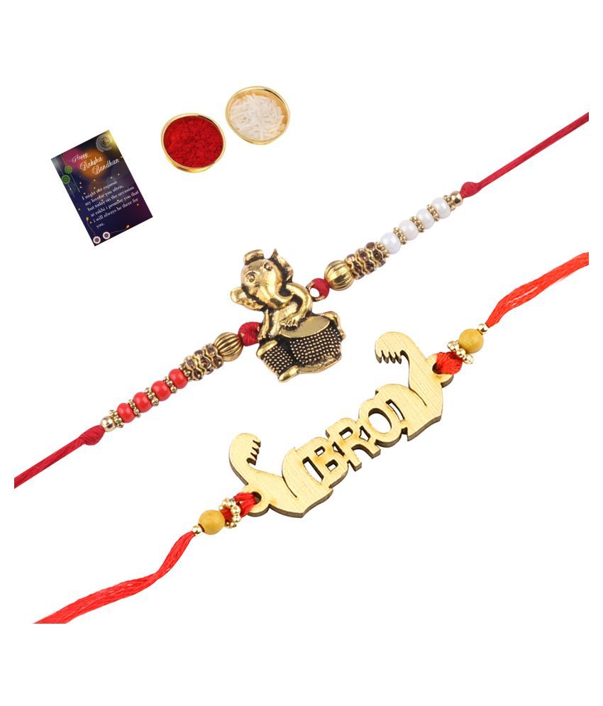     			Paola Stylish  Bhaiya Rakhi " BRO" Designer Pendent With  Designer Look "GANESH JI"Rakhi Combo  For Bhaiya With Roli Chawal And  Greeting Card