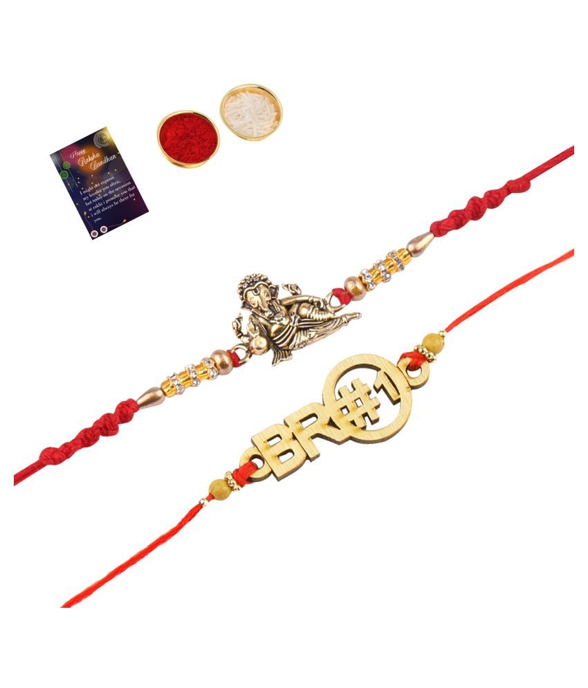     			Paola Stylish  Bhaiya Rakhi " BRO" Designer Pendent With  Designer Look "GANESH JI"Rakhi Combo  For Bhaiya With Roli Chawal And  Greeting Card