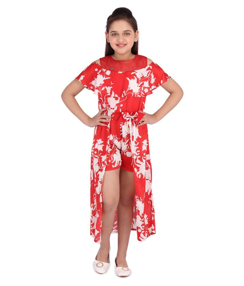     			Cutecumber Satin Asymmetric Dress For Girls ( Pack of 1 , Red )