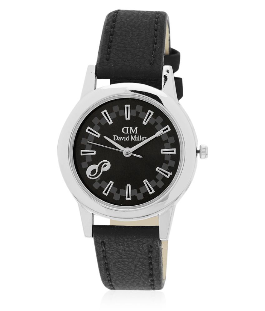     			David Miller - Black Leather Analog Womens Watch