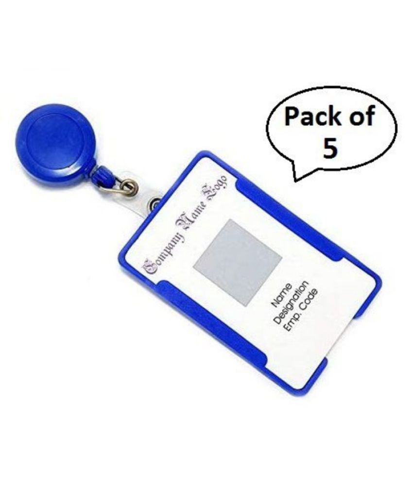     			FSN-(Pack of 5)  Plastic ID Badge Holder & Retractable Carabineer Reel Clip Lanyard