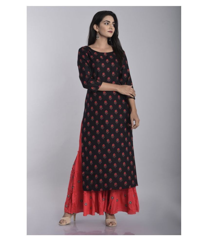     			Kbz Rayon Kurti With Sharara And Gharara - Stitched Suit