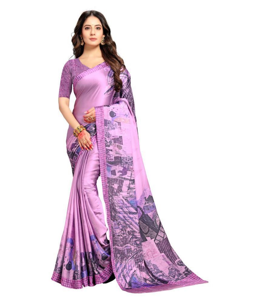     			Rekha Maniyar Satin Saree With Blouse Piece - Purple ( Pack of 1 )