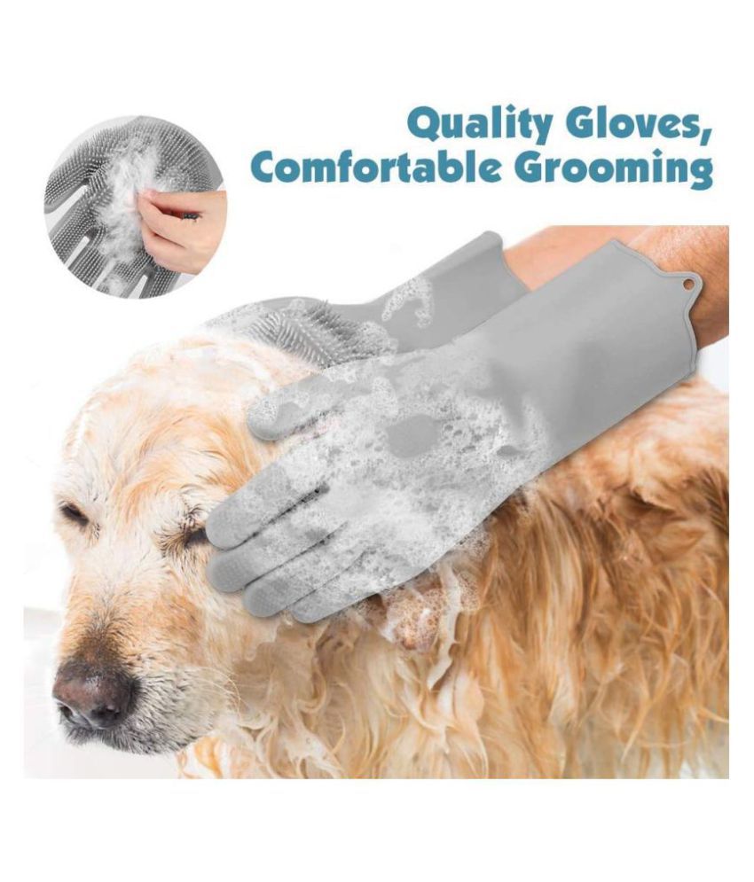 CANETIS Pet Wash Gloves Magic Silicon Gloves for Dogs and Cats with Scrubber for Pet Grooming