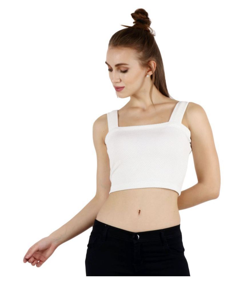     			POPWINGS Polyester Crop Tops - White