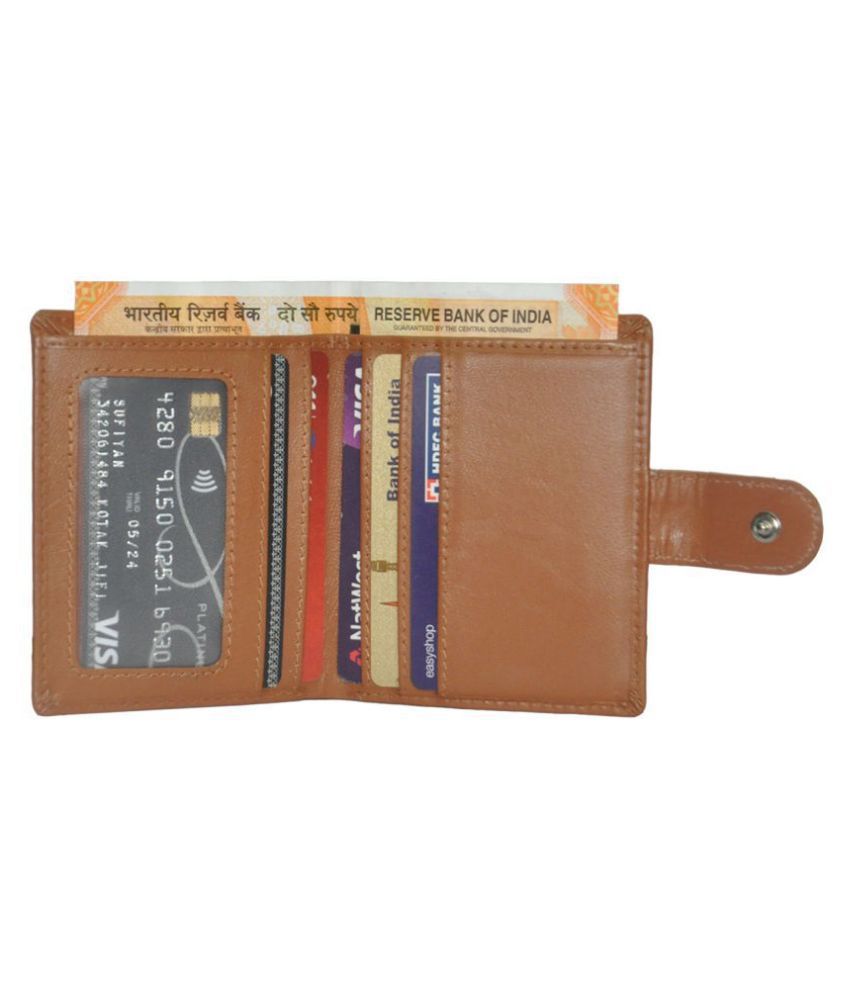 RFID Protected Genuine Tan Leather Credit Card Holder with Loop Clouser
