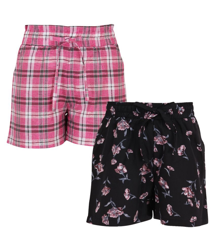     			Smart Casual Checkred and Floral Printed Combo Shorts