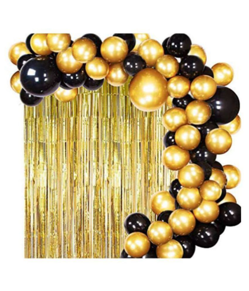 102 Premium Decoration Combo 2 Golden Fringe Curtains +Metallic Balloons ( pack of 100pcs)