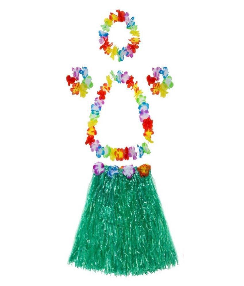     			Kaku Fancy Dresses Hawaiian Girl Costume, Flower Hawaiian Costume for Summer Beach Party - Green 3-12 Years for Girls