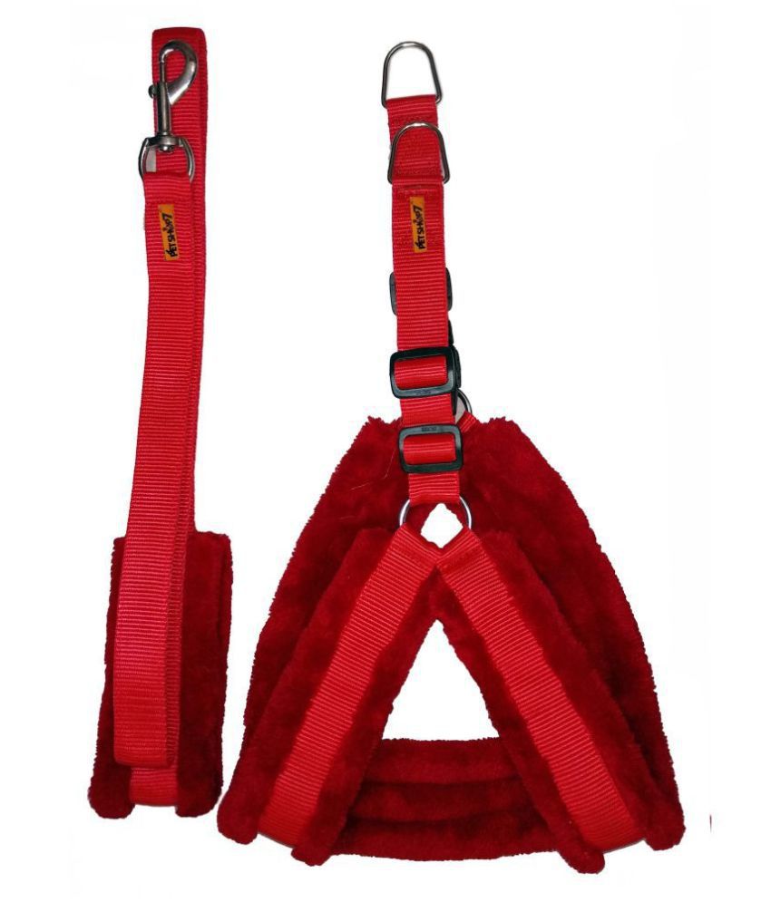     			Petshop7 Premium Qualtiy Fur Padded Nylon Dog Harness & Leash 1.25 inch -Large (Chest Size - 29-35inch)-Red