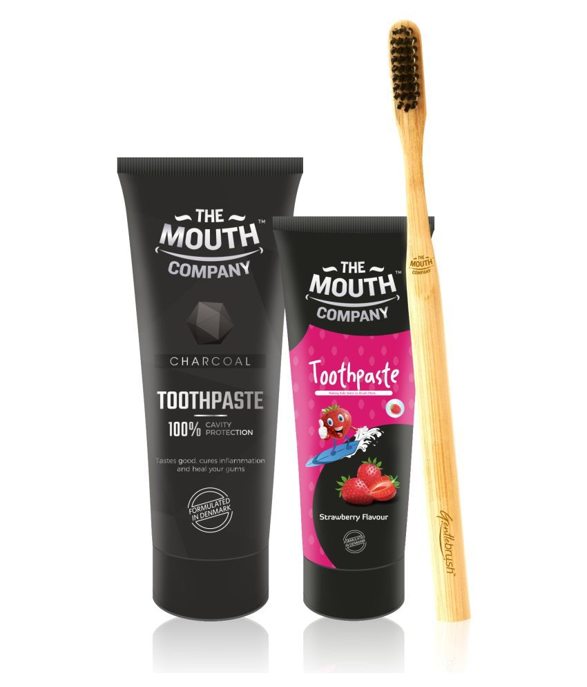    			The Mouth Company  Charcoal Toothpaste, Strawberry Toothpaste Standard Oral Kit Pack of 3