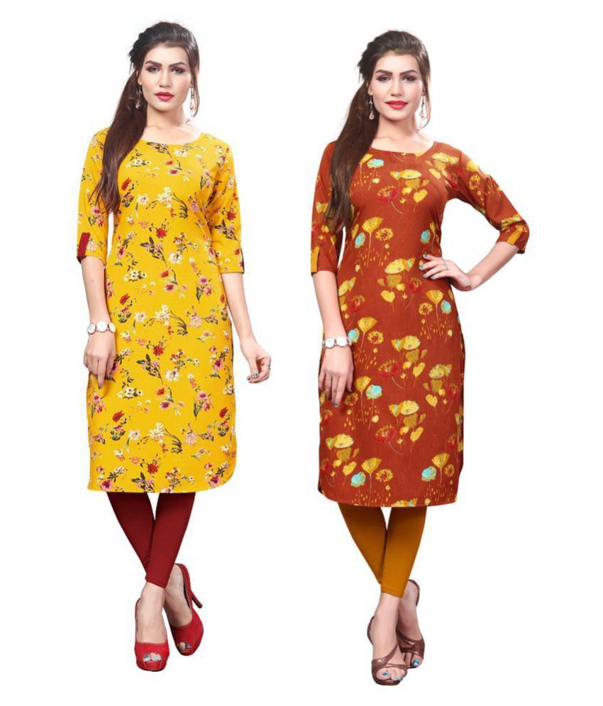     			HivaTrendz - Multicolor Crepe Women's Straight Kurti ( Pack of 2 )