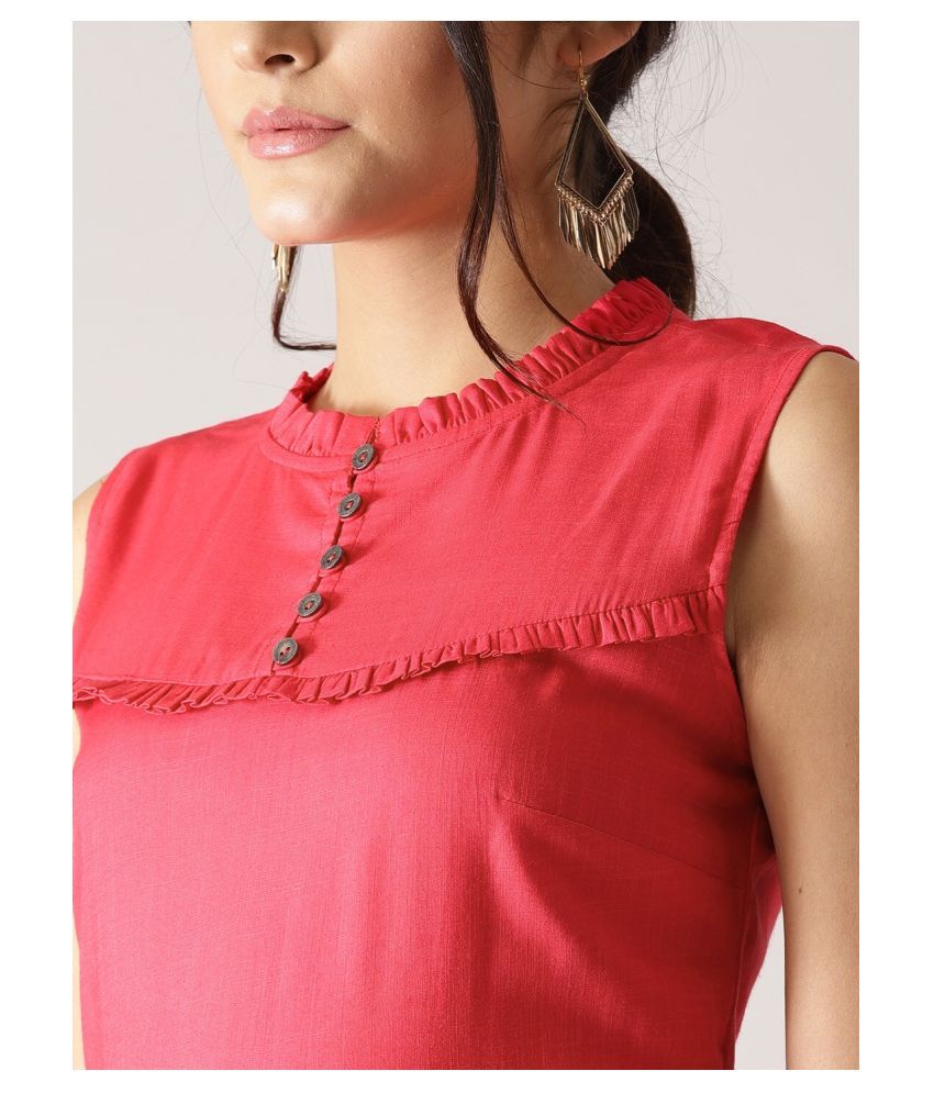 Aks Couture Rayon Red A- line Dress 