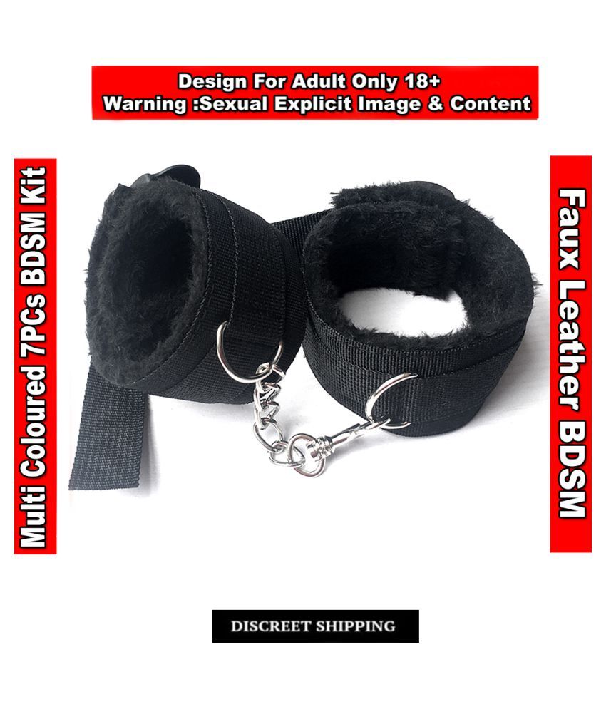 Black 7pcs Under Bed Bondage Kit Restraints Cuff Bracelets Set For