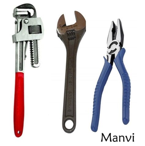 Manvi Hand Socket Wrench Tool Kit/Set 3 Pcs (Adjustable Wrench-12