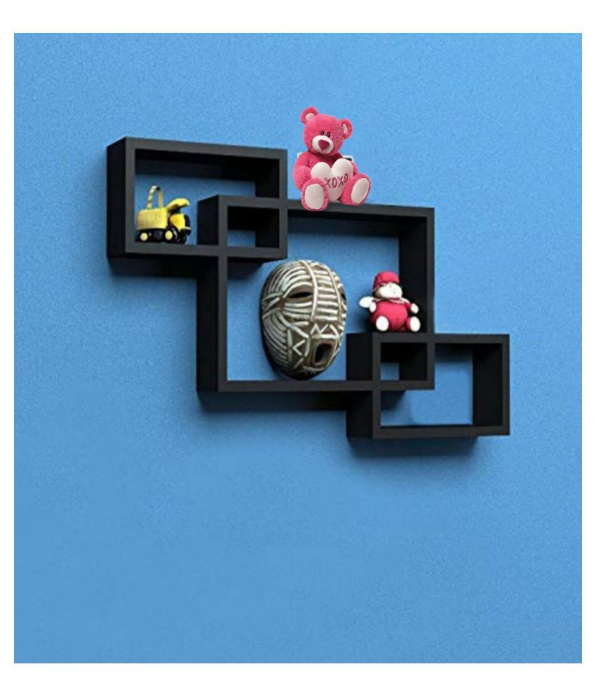 VEDO Wooden Intersecting Wall Mounted Shelf for Living Room Home Decor Floating Shelves Set of 3 Black
