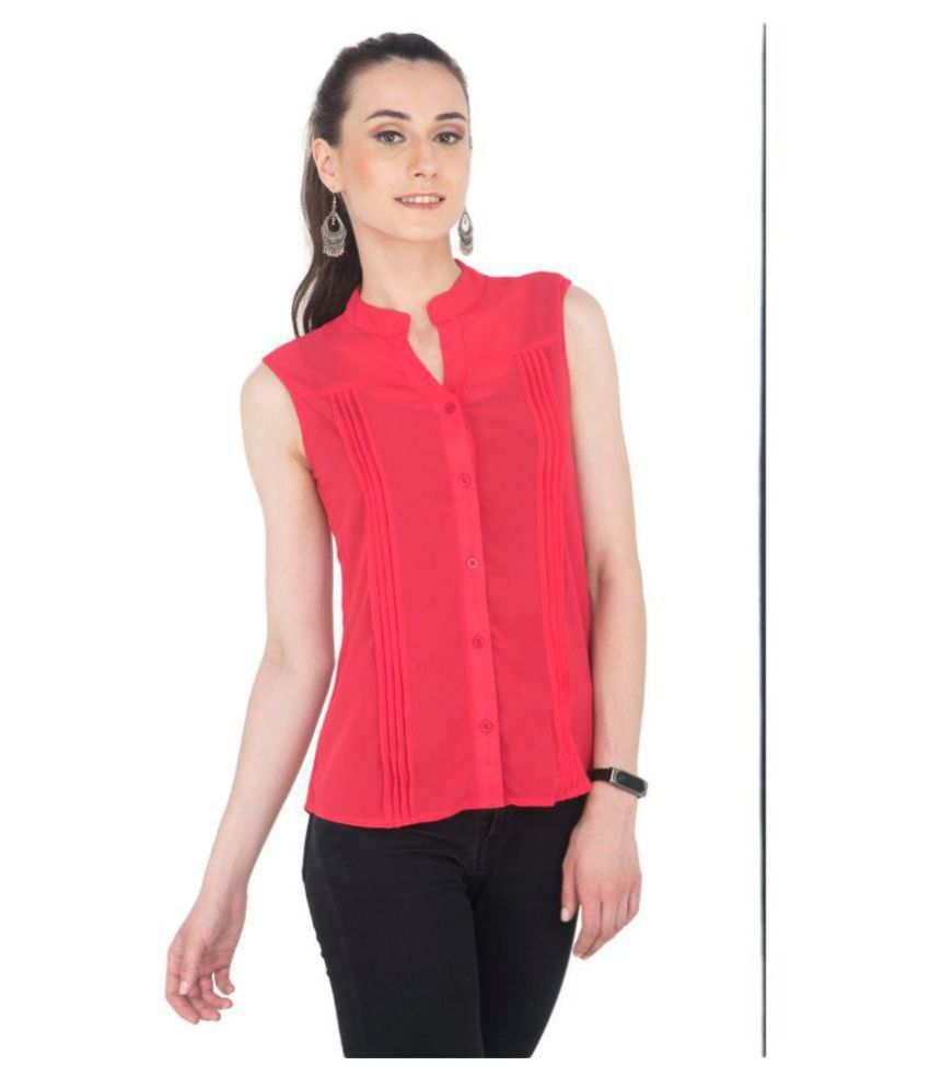 WISH TREE Red Poly Georgette Shirt - Single