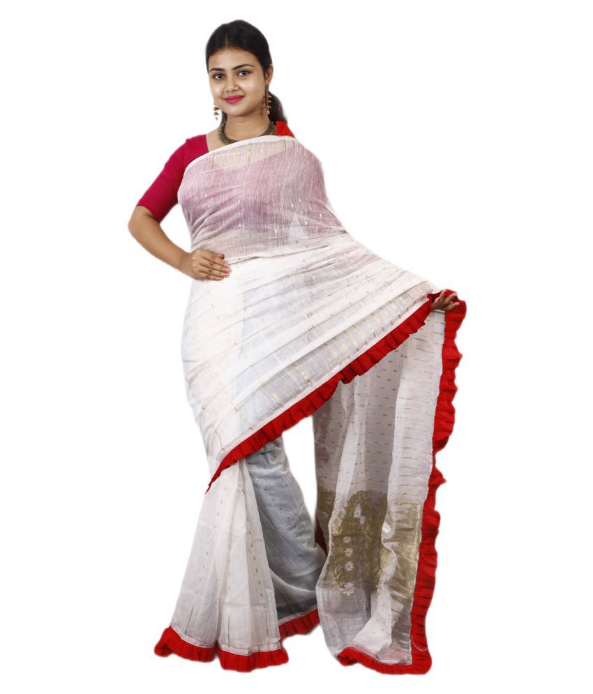     			AngaShobha White Cotton Blend Saree - Single
