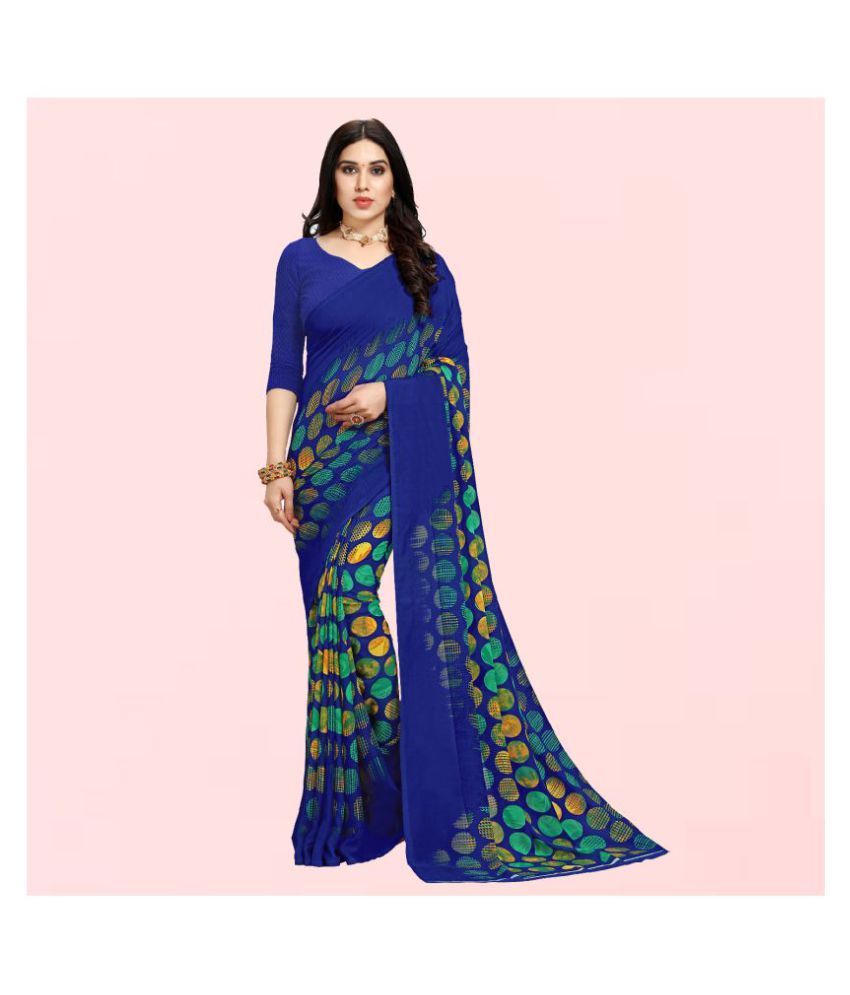     			ANAND SAREES - Blue Georgette Saree With Blouse Piece (Pack of 1)