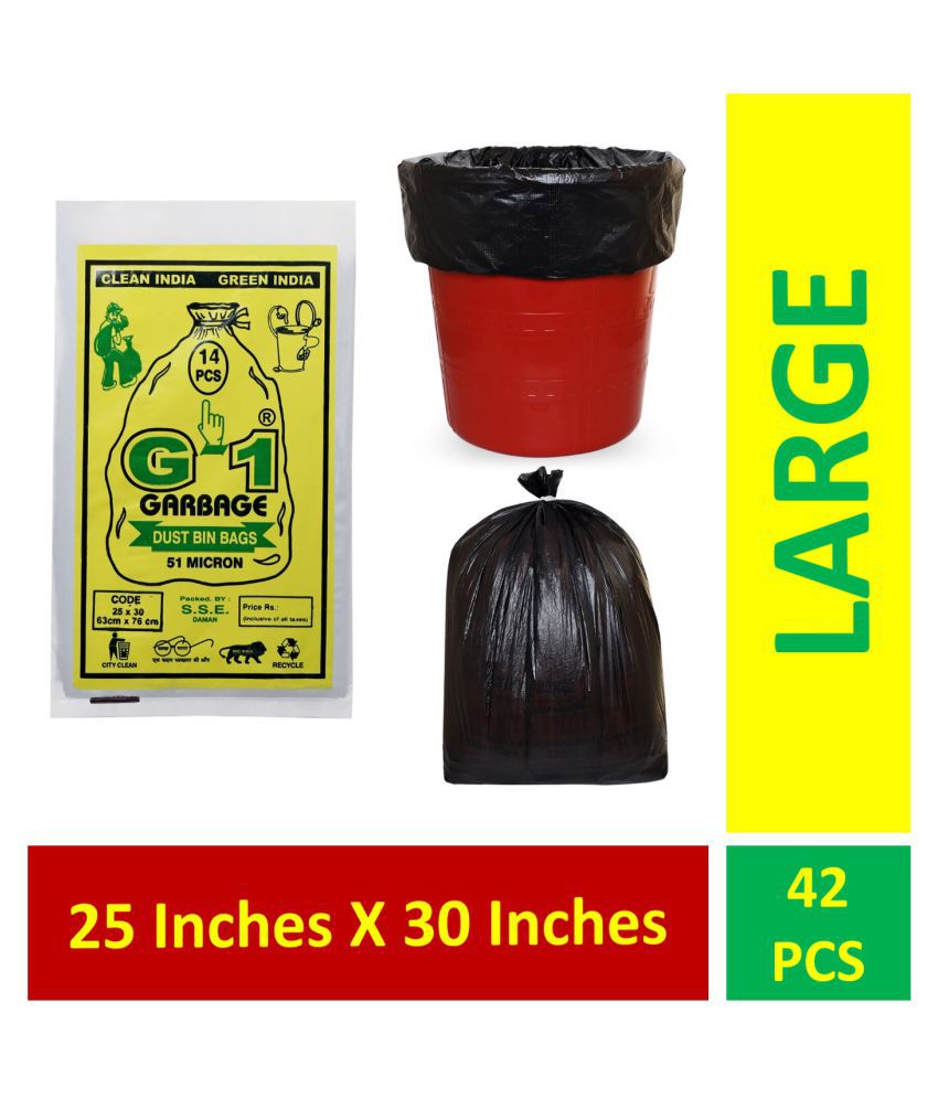     			G 1 Large 42 pcs - 25X30 Black Disposable Garbage Trash Waste Dustbin Bags of 63cm x 76cm