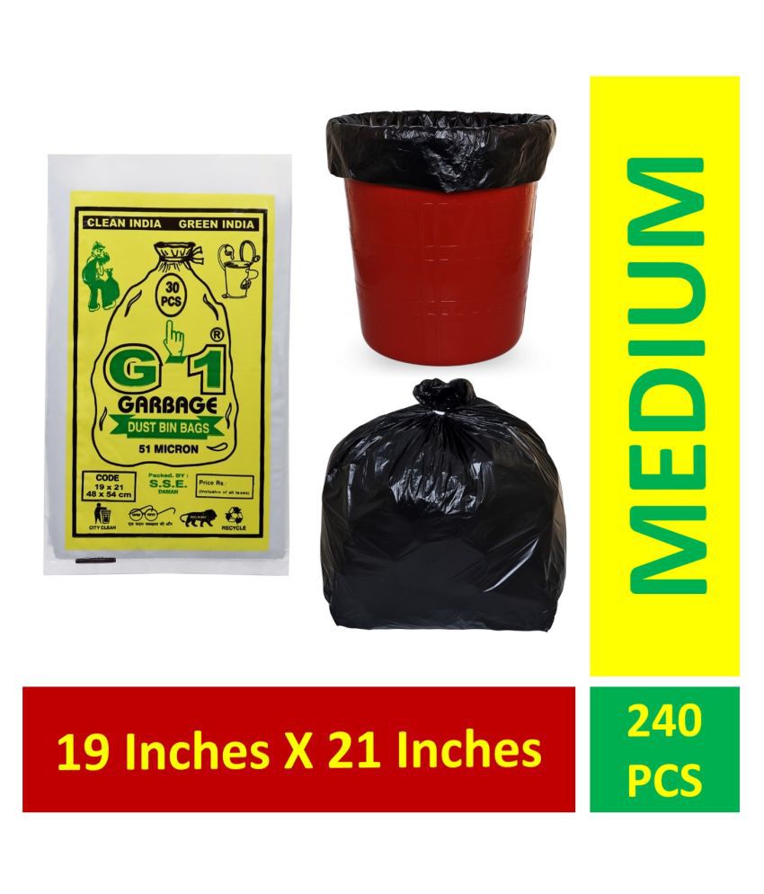     			G-1 Medium 240 pcs Black Disposable Garbage Trash Waste Dustbin Bags for 54cm x 48cm- (19X21)