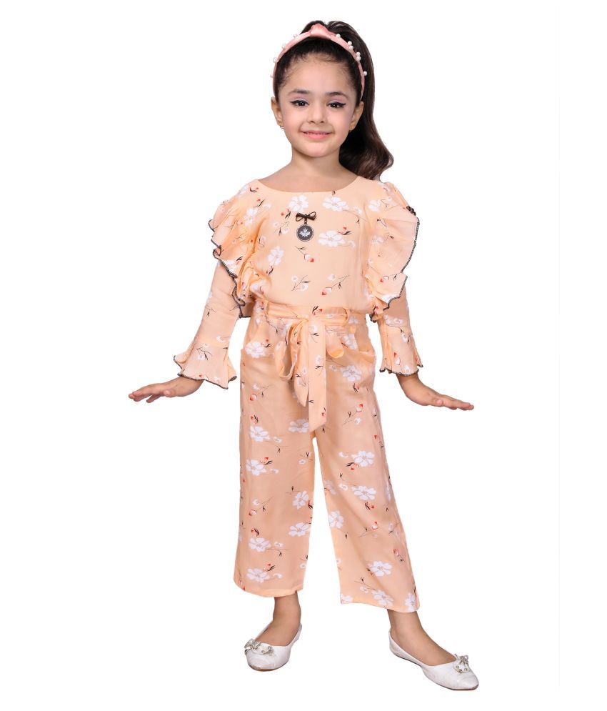     			High Fame - Peach Rayon Girls Jumpsuit ( Pack of 1 )