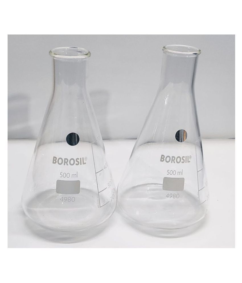     			LABOGENS  BOROSIL  Glass Narrow Mouth Conical Flask 500ML pack of 2pcs