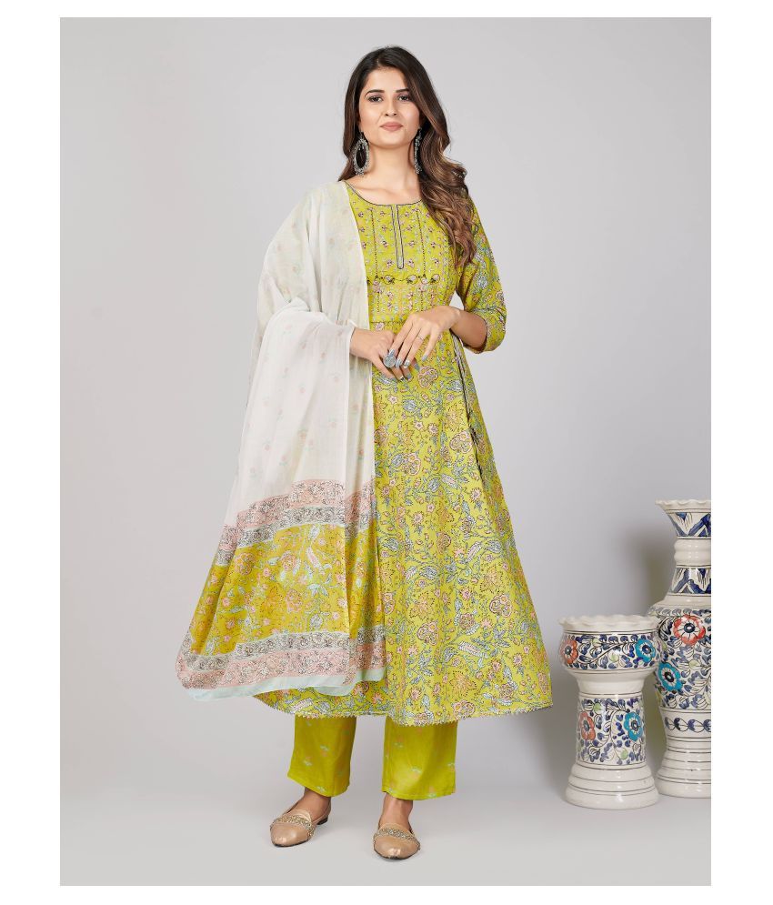     			Vbuyz - Lime Green Frock Style Cotton Women's Stitched Salwar Suit ( Pack of 1 )