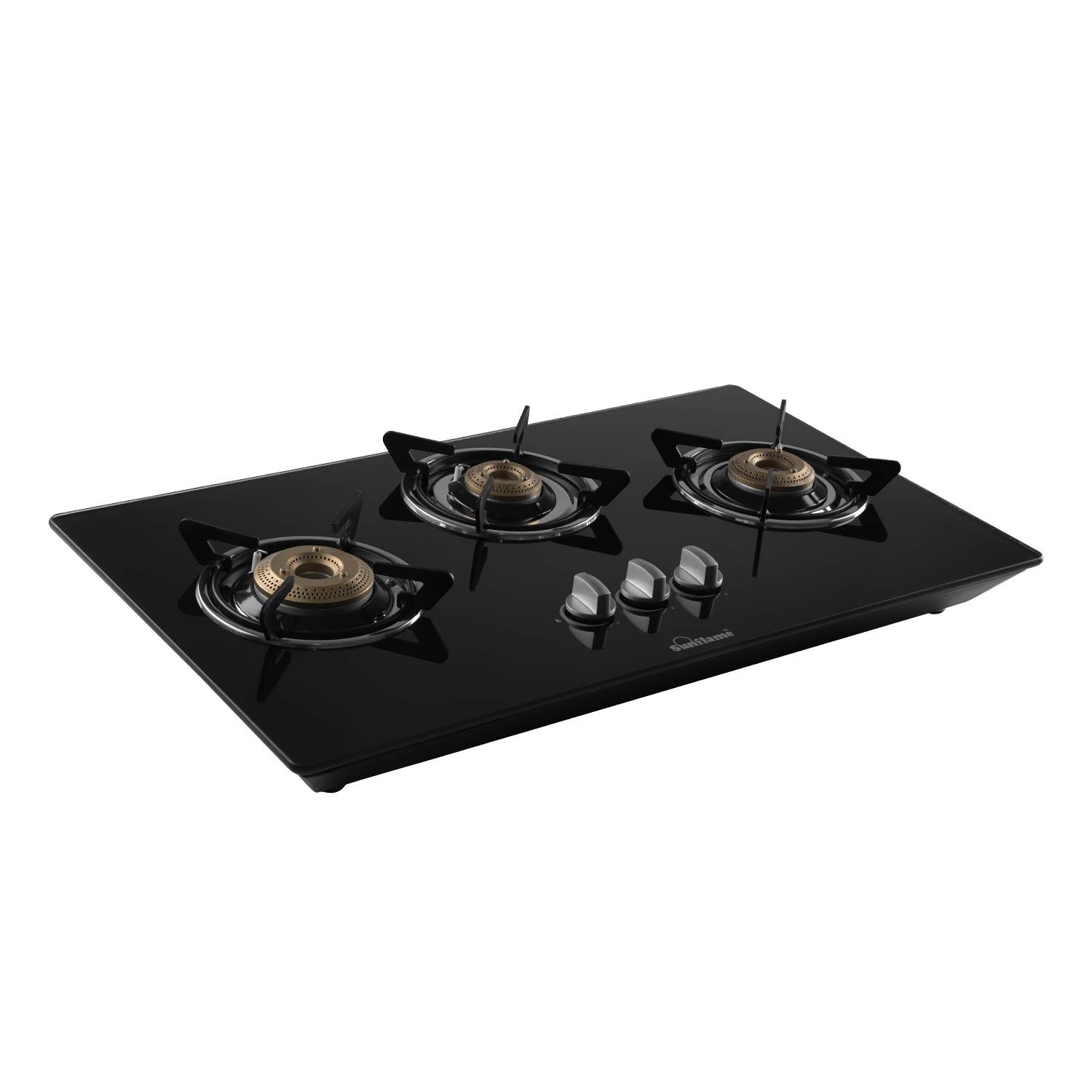     			Sunflame Excel 3B AI Countertop Hob, 8mm Toughened Glass, 3 Forged Brass Burners (Auto Ignition, Black)