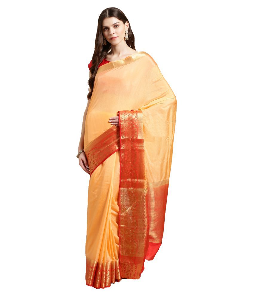     			Aarrah Orange Silk Blend Saree -