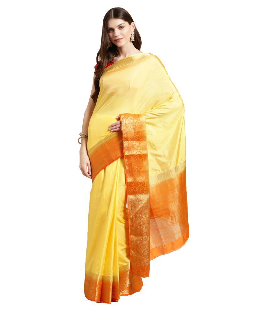     			Aarrah Yellow Silk Blend Saree -
