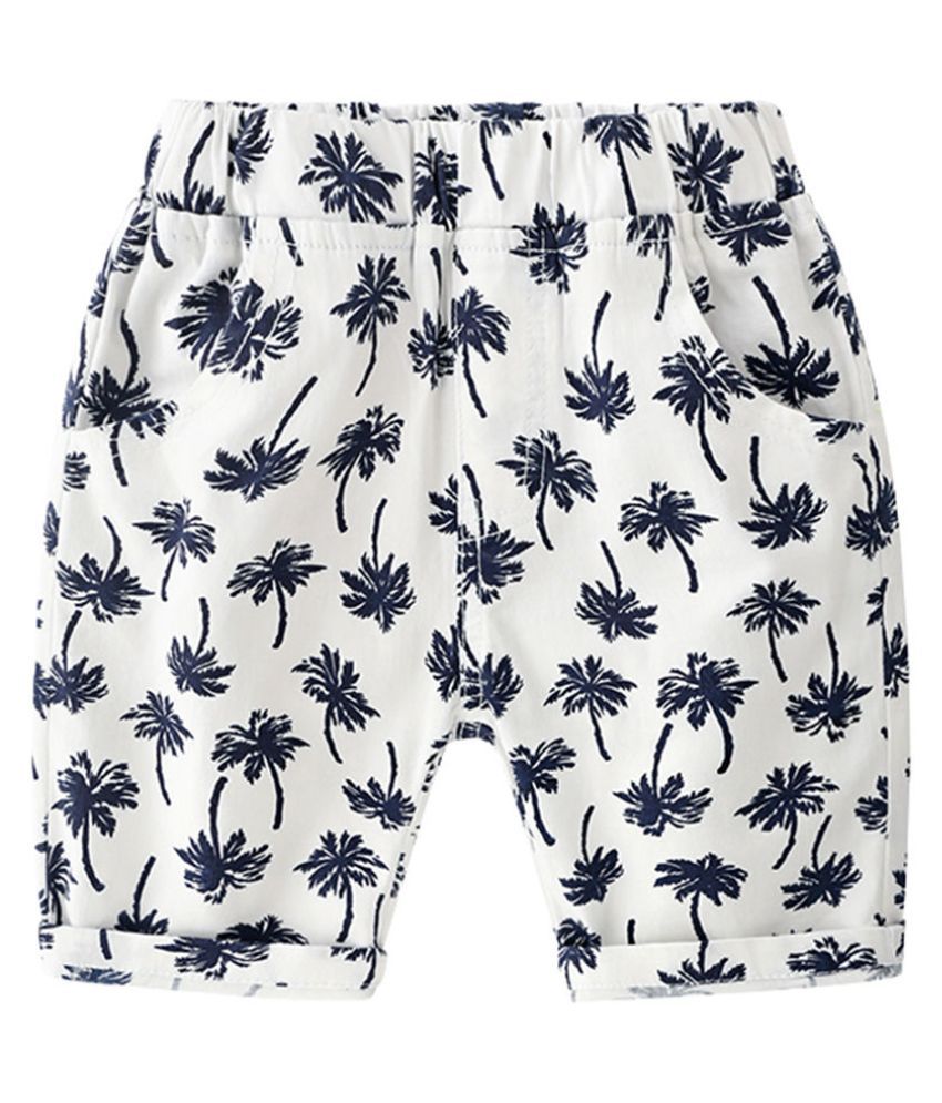 Hopscotch Boys Cotton And Spandex Art Printed Short in White Color For Ages 4-5 Years (WEY-3128849)
