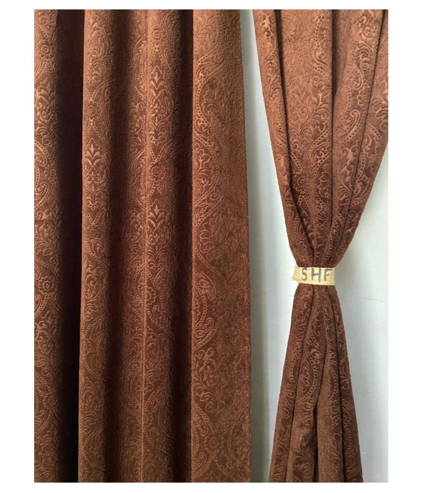     			Koli collections Set of 2 Door Semi-Transparent Eyelet Velvet Coffee Curtains ( 213 x 152 cm )