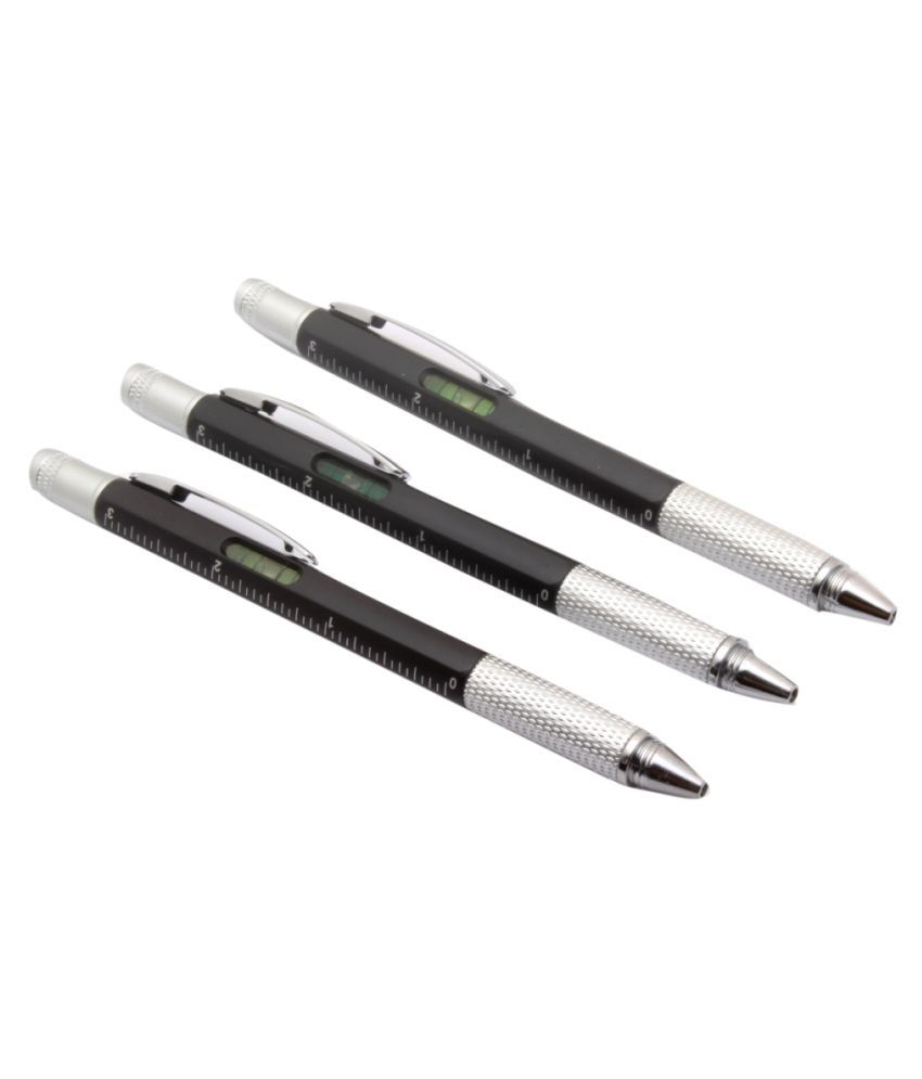     			Set Of 3 - Exclusive 5 in 1 multi-function Ballpoint Pen With 2 Screw Driver, Measuring Scale, level Indicator, For Office & School - Black