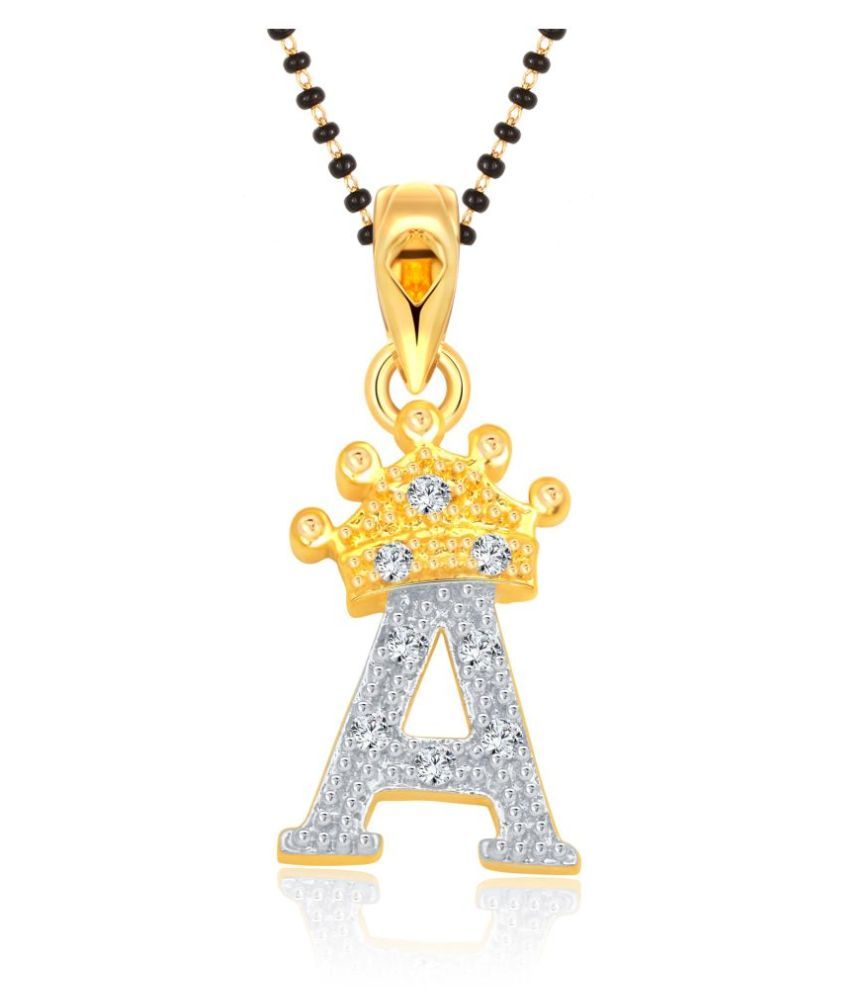     			Vighnaharta Alphabet Crown "A" Latter Mangalsutra Chain alloy (CZ) Studded Gold Plated Mangalsutra,Tanmaniya,Latter mangalsutra,Alphabet mangalsutra,initial mangalsutra for Women - [VF1548MSPG]