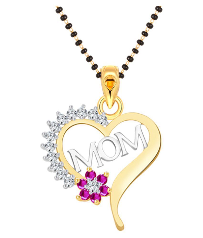     			Vighnaharta Pink stone Stylish Font "Mom" in Heart Mangalsutra Chain alloy (CZ) Studded Gold Plated Mangalsutra,Tanmaniya,initial mangalsutra for Women - [VF1567MSPG]
