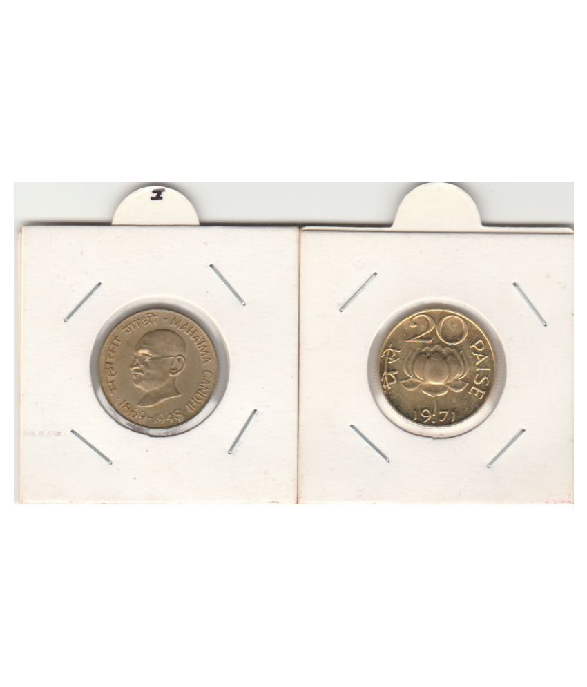     			NUMISMATECALLY RARE AND COLLECTIBLE TWENTY PESSA COMMOMORATIVE   TWO C01N SET,METAL  BRASS-MAHATMA GANDHI-1869-1948 ONE C01N  AND LOTUS ONE C01N -TOTAL TWO C01N ,IN  FINE CONDITION - WIGHT-4.5O GRAMS PER C01N.