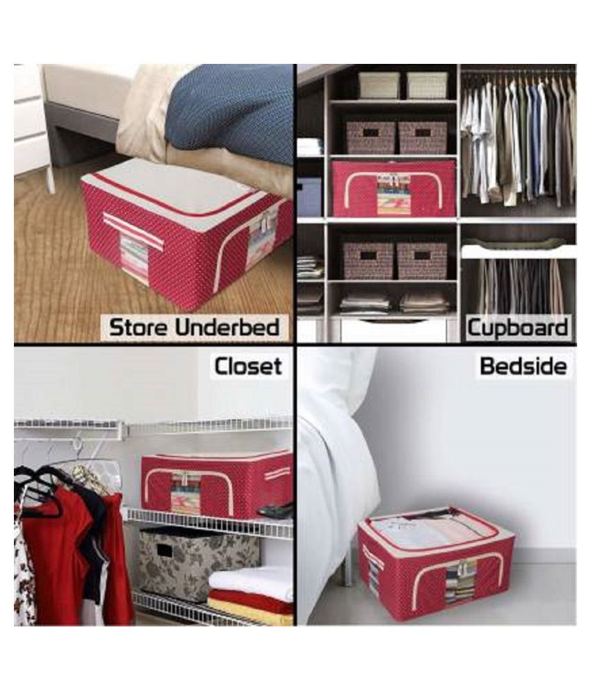 Storage Bag & Box Fabric Foldable Box Steel Frame Collapsible Wardrobe