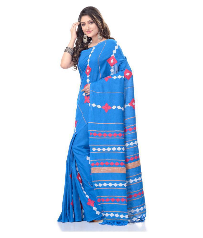     			Desh Bidesh - Blue Cotton Blend Saree With Blouse Piece (Pack of 1)