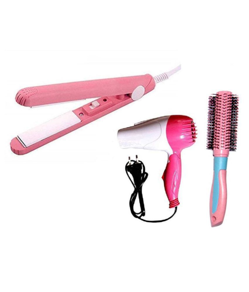     			Lenon LE 1290 Pink Hair Dryer + Mini Hair Straightener + (Round Comb Multicolor)